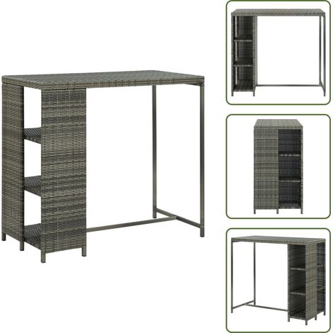 Bartisch mit Regal Grau 120x60x110 cm Poly Rattan - Bartisch - Esstisch - Bistrotisch - Outdoor Tisch - Wohnzimmer Dekoration (1/5)