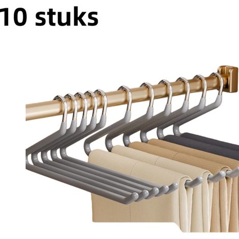 Cintres à pantalons en forme d'oie (lot de 10) - Antidérapants et sans marques - Accessoire de rangement pour pantalons - Acier inoxydable - Forme en Z - Gris (1/5)