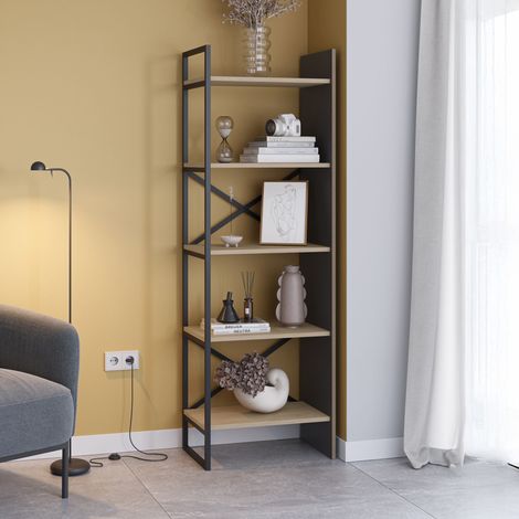 Etagère 5 niveaux 58x35x175 cm effet chêne et métal noir (1/5)