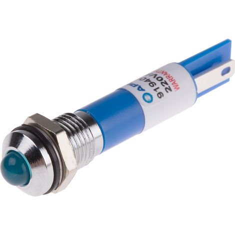 Voyant LED lumineux Bleu RS PRO, dia. 8mm, 220V c.a., IP67 ( Prix pour 1 ) (1/2)