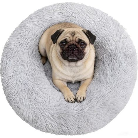 Paniers pour animaux - Paniers pour chiens et chats - Paniers ronds - Tapis de couchage - Paniers en peluche - 80 x 80 x 20 cm - Gris clair - Peluche/coton PP gris clair (1/5)