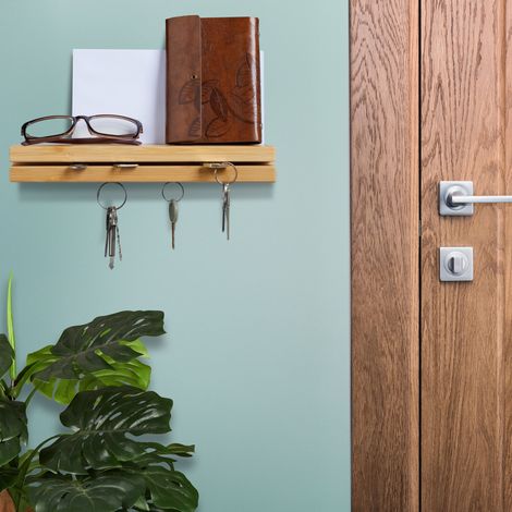 Relaxdays Schlsselbrett, magnetischer Schlsselhalter mit Ablage, Bambus,  B: 29,5 cm, Schlsselaufbewahrung Wand, natur