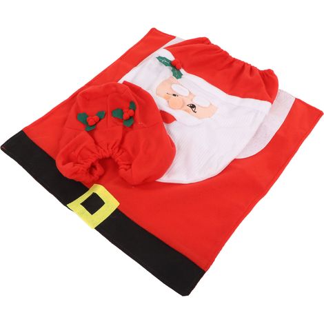 Lot de 3 housses de siège de toilette Père Noël, tapis et couvercle de réservoir, décoration de salle de bain Père Noël 3D pour Noël