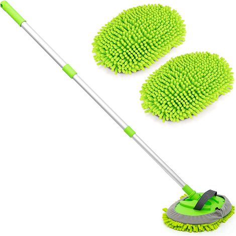 Gant de lavage auto 2 en 1 microfibre chenille avec long manche en alliage d'aluminium, brosse de nettoyage réglable anti-rayures pour voitures, camions et camping-cars (1/5)