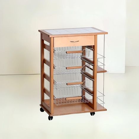 Carrello da cucina 4 cestini estraibili con ripiani porta bottiglie ed un cassetto Vesuvio colore rovere (1/3)