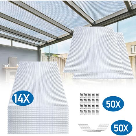 Randaco 14 plaques alvéolaires en polycarbonate 4 mm transparentes, 60,5 x 121 cm, 10,25 m², avec 100 clips inox pour serre (1/5)