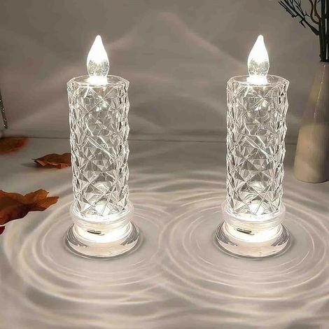 Set Mit 4 LED-Kristallkerzenlichtern, Flammenlosen LED-Kerzen, Flammenlosen Rosenschatten-LED-Kerzen, Romantischen Flammenlosen Stumpenkerzen(Weiß,2PCS) (1/5)