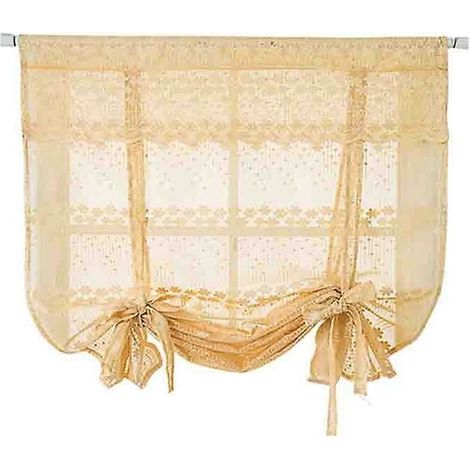 Ahlsen Cortinas romanas de tul perforado para ventana de baño y cocina, cortina de tul Floral (amarillo claro) - (1/4)