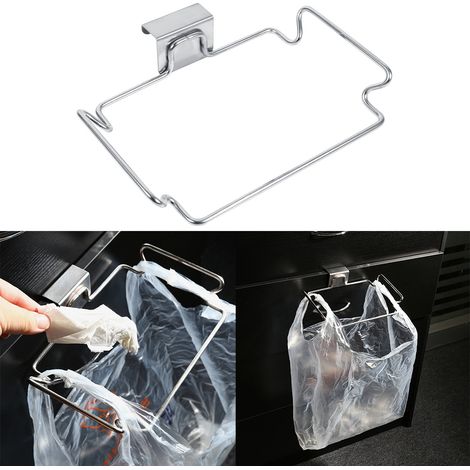 Support de rangement créatif en acier inoxydable pour sacs poubelle, étagère et crochet de cuisine, pour porte arrière ou placard. (1/5)