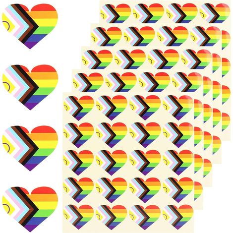 500 adesivi impermeabili LGBT con cuori colorati e bandiera arcobaleno, tipo B (1/5)
