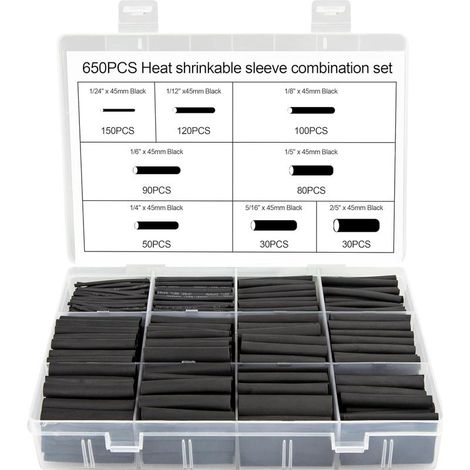 Schrumpfschlauch Set 650 Stück 3:1 Schrumpfschläuche 45mm Schwarz Schrumpfschlauch für Elektrische Isolierung und Drahtverbindungen (1/5)