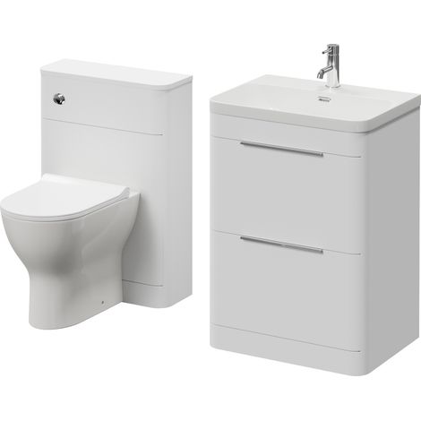 Oslo Gloss White 1150mm Vanity Unit Toilet Suite with Fina Basin - 1150mm - Chrome 300mm Finger PullWith Jubilee Toilet Pan and Seat