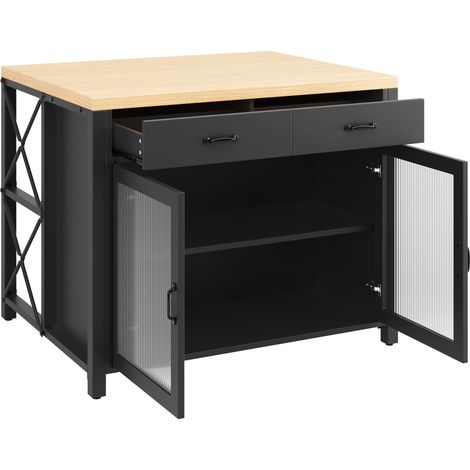 Îlot de cuisine avec bande lumineuse LED, table haute noire, plan de travail de cuisine, table de bar à café, adapté au salon et à la salle à manger, plateau à texture bois, pieds réglables (1/5)