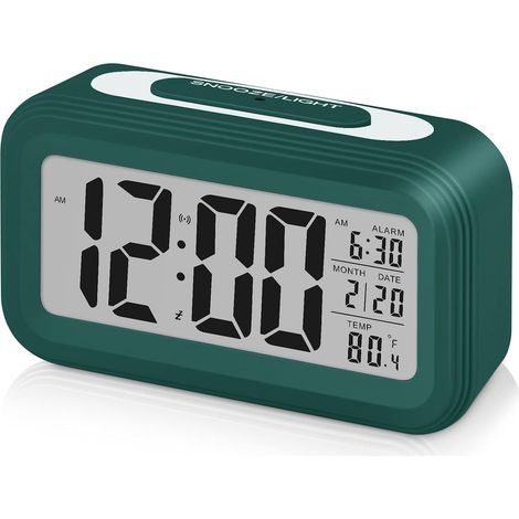 Réveil Numérique Reveille Digital Reveil Matin Silencieux et Intelligent à Piles avec LED Reveil Lumineux avec Fonction Snooze Date Température pour Enfant Ado Fille Garcon, Vert Foncé (1/5)
