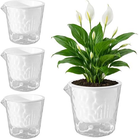 Pots à arrosage automatique - lot de 4 - pots en plastique de 16,5 cm avec réservoir d'eau amovible et trou de drainage - blancs (1/5)