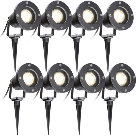 Wolketon Gartenleuchte Led Gartenstrahler Warmweiss 8er Pack LED Gartenbeleuchtung IP65 4W GU10 Mit Erdspiess Stecker Aussen Wiese Fuer Aussen.Garten.Wiese