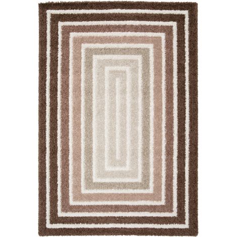 MOKA MULTICADRES - Tapis shaggy doux à motif géométrique marron beige 160x230 (1/5)