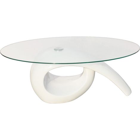 Table basse de salon salle à manger design blanche verre 115 x 64 cm