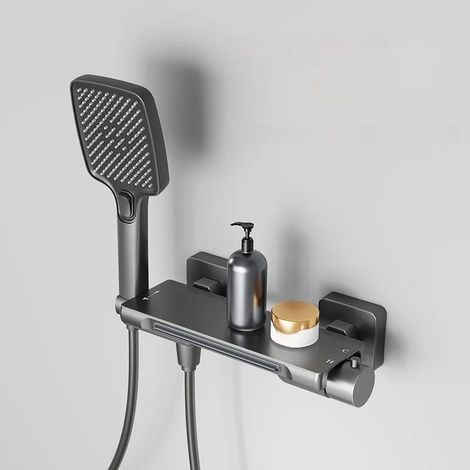 Ensemble robinet de baignoire/douche (gris) avec effet cascade et mitigeur mural pour eau chaude et froide. (1/5)