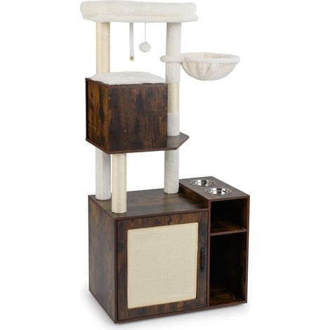 Katzenkratzbaum mit Sisalstamm, versteckter Katzentoilette, Braun