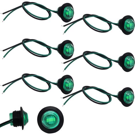 Feux marqueurs latéraux LED ronds universels 3/4 pouces, indicateurs feu arrière et feu stop étanches IP67 pour petits véhicules 12V, 6 pièces indicateurs latéraux verts pour remorque (1/5)