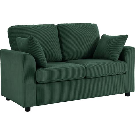 HOMCOM 2 Seater Sofa, Corduroy Small Couch with Spring Cushion, Dark Green (1/5)
