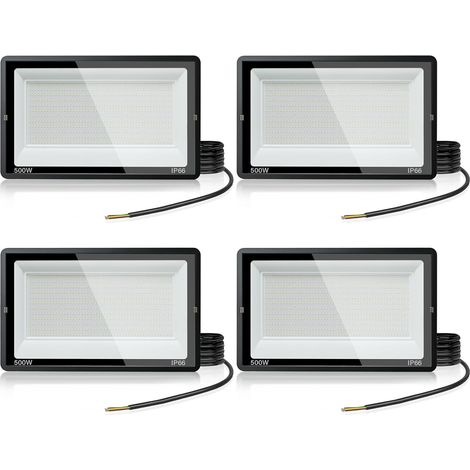 Projecteur LED Exterieur, 500W 50000LM Spot LED Extérieur,3500K Lumière Extérieure, IP66 Etanche Eclairage de Sécurité, pour Jardins, Garages, Cours,Chantiers, etc (Blanc chaud-4pcs, 500W) (1/5)