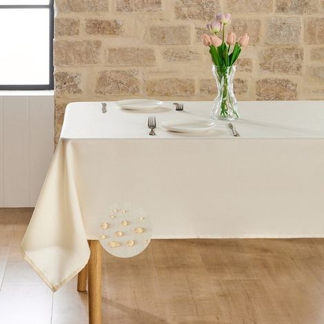Nappe rectangulaire, déperlante, aspect lin, lavable, infroissable et résistante. Idéale pour les dîners, les fêtes et le camping. (1/5)