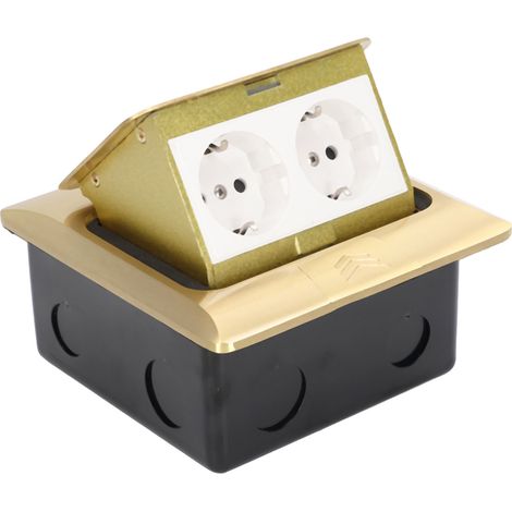 Prise de sol escamotable encastrable norme EU 2 postes 16A AC250V laiton doré pour bureau et maison (1/5)
