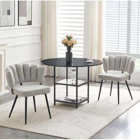 Conjunto mesa de comedor redonda 107 cm con 2 sillas, MDF y metal negro gris DESVIAE (1/5)