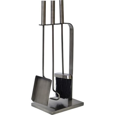 Fireside Companion Set of 3 Piece - Iron - L20.5 x W15 x H50 cm - Pewter