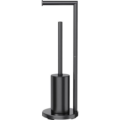 Adapté à tout type de WC : Porte-papier et brosse WC sur pied pour toilettes et salle de bain, design en L en métal noir mat (1/5)