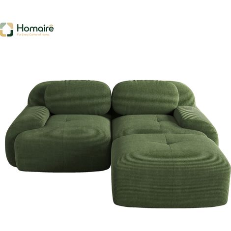 Canapé modulable en velours côtelé vert avec accoudoirs 208 x 178 x 75 cm HOMAIRE (1/4)
