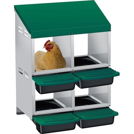 Pondoir Poules 4 Compartiments en Acier Galvanisé - Système de Récupération Automatique et Perchoir 2-en-1 (1/5)