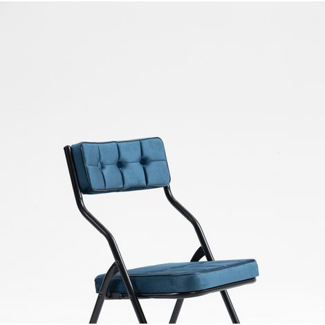 CHICFURN Set di 2 sedie pieghevoli 46 x 47 x 80 cm in acciaio blu con cuscino, già montate (1/5)