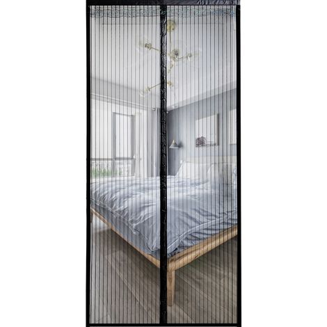 Moustiquaire magnétique, rideau en maille, joint magnétique de haut en bas avec fermeture automatique, préserve la fraîcheur de l'air (100 x 210 cm, noir) (1/5)