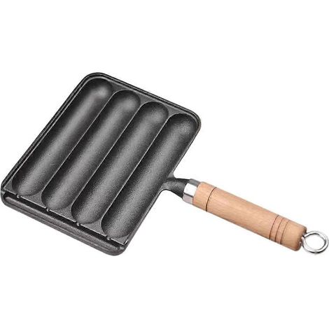Poêle à saucisses en fonte, cocotte pour la cuisson des saucisses grillées, cocotte pré-culottée, format horizontal (1/5)