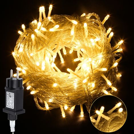 TolleTour Catena luminosa LED 30 m 300 LED bianco caldo, 8 modalità, memoria, cavo 5 m, IP44, cavo bianco, per Natale, giardino, balcone, terrazza, feste e casa (1/5)
