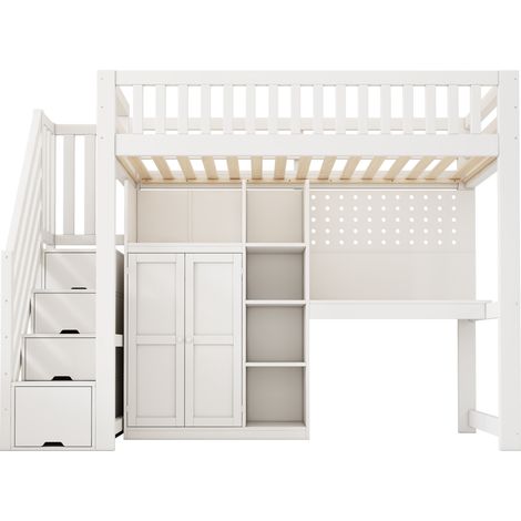 CAIziLit mezzanine 90x200 blanc bureau armoire-échelle USB-C sans matelas (1/5)