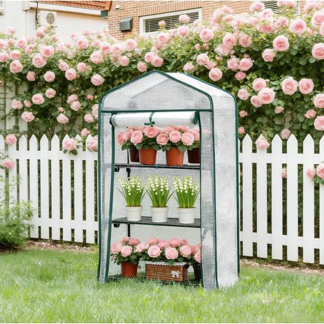 Mini serre 69x49x125 cm en métal et PE blanc, gain de place pour balcon FloraGrace (1/5)