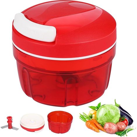 Hachoir Manuel à Cordon 300ml, Coupe-Oignons Multifonction, Mini Hachoir à Légumes et Viande, Lames en Acier Inoxydable, Antidérapant, pour Cuisine (1/5)
