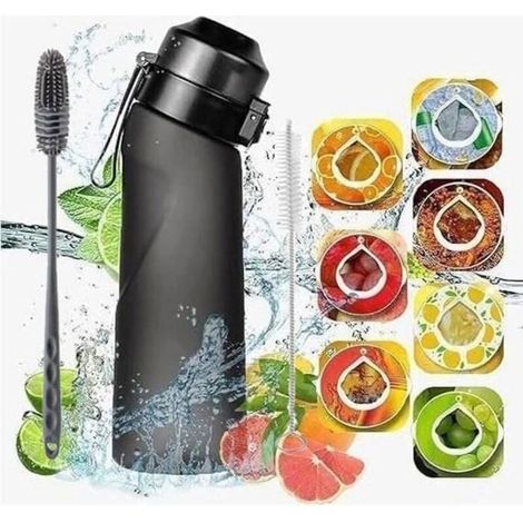 Bouteille eau 650ml avec 7 dosettes arômes, sans BPA, noir