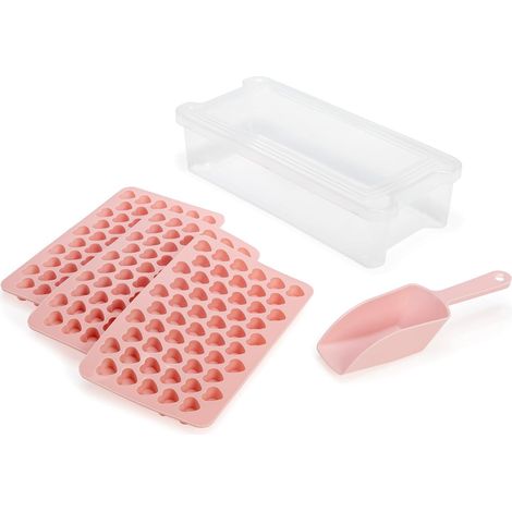 Lot de 6 mini bacs cœur – 3 moules + rangement couvercle pelle, silicone sans BPA rose (1/4)