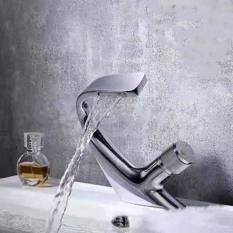 Robinet Lavabo Noir-Mitigeur de Salle de Bain-Robinet Cascade pour Vasque Solide-Robinetterie de Super Qualité(Noir)B (1/3)