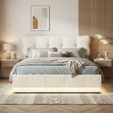 Letto Coffre 160 x 200 CM con Sommier - LED - Letto Matrimoniale con Ritiro - Letto Idraulico 160 x 200 con Ritiro sotto il letto (1/5)