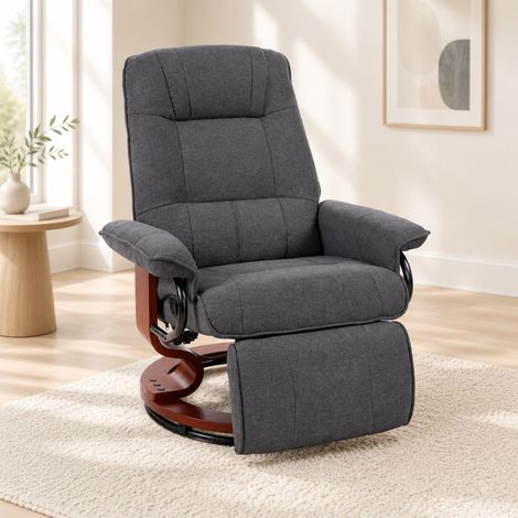 Fauteuil relax pivotant inclinable avec repose-pieds, effet lin, gris HAVRYA (1/5)