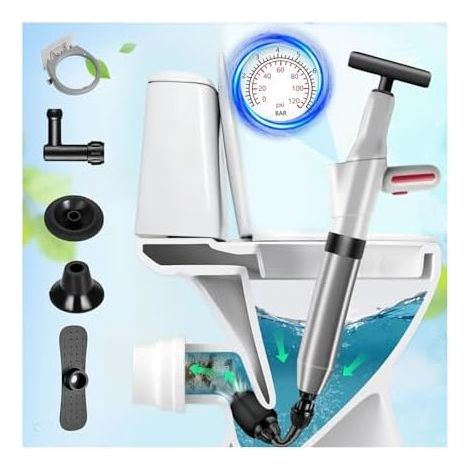 Déboucheur WC Haute Pression avec Manomètren, Ventouse Deboucheur à 4 Ventousesl, de Toilette Air Comprimé pour Lavabo, Toilettes, Salle Bain, Douche et Cuisine Gris - (1/5)