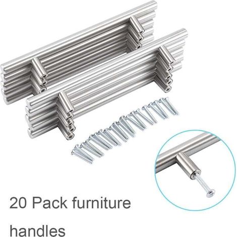 Lot de 20 Poignee de Meuble Cuisine Inoxydable Argent, Poignee Porte Cuisine Espacement des Trous de 128mm, Arrondi Poignées pour Placards, poignée Tiroir pour Penderies, Tiroirs (1/4)