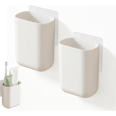 Lot de 2 Supports Muraux sans Perçage 4,33x3,58x2,28 cm - Porte-Brosse à Dents avec Égouttoir, Organisateur Mural pour Salle de Bain et Rangement de Maquillage (1/5)