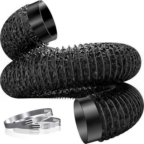Tuyau d'évacuation d'air Ø 150 mm, tuyau en aluminium PVC de 3 m avec 2 colliers de serrage pour climatisation mobile, sèche-linge, ventilateur, hotte aspirante, système de ventilation, noir (1/5)